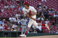St. Louis Cardinals starting pitcher Miles Mikolas throws during the first inning of a baseball game against the New York Mets Tuesday, May 7, 2024, in St. Louis. (AP Photo/Jeff Roberson)