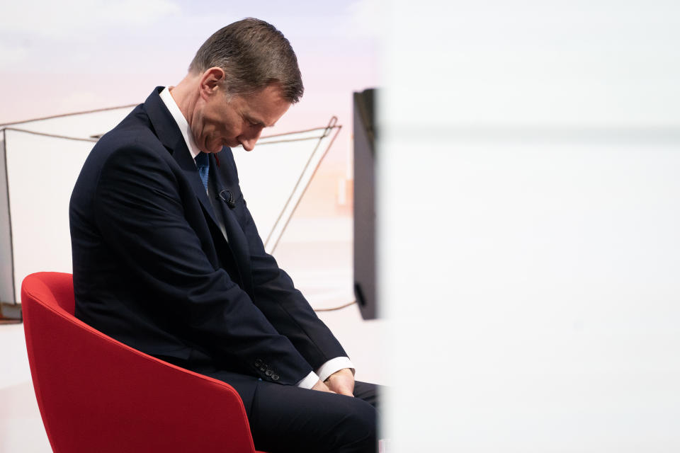 autumn statement Chancellor Jeremy Hunt appearing on the BBC One current affairs programme, Sunday with Laura Kuenssberg. Picture date: Sunday November 13, 2022. (Photo by James Manning/PA Images via Getty Images)