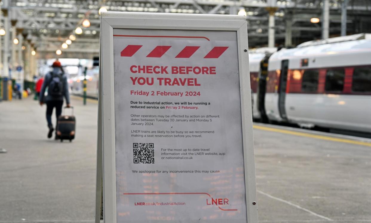 <span>While only England-based firms are directly affected, cross-border rail services into Scotland and Wales will also be disrupted.</span><span>Photograph: Ken Jack/Getty Images</span>