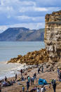 BURTON BRADSTOCK, UNITED KINGDOM - AUGUST 29: General view of the 9,000 ton cliff fall on August 29, 2020 in Burton Bradstock, Dorset, England. The fall happened at Hive Beach near the village of Burton Bradstock shortly before 06:30 BST, Dorset Council said. Fire crews using thermal imaging equipment were called in to check for any trapped casualties but nothing was found. The council described it as a "huge" rock fall and said recent heavy rain had made cliffs unstable. (Photo by Finnbarr Webster/Getty Images)