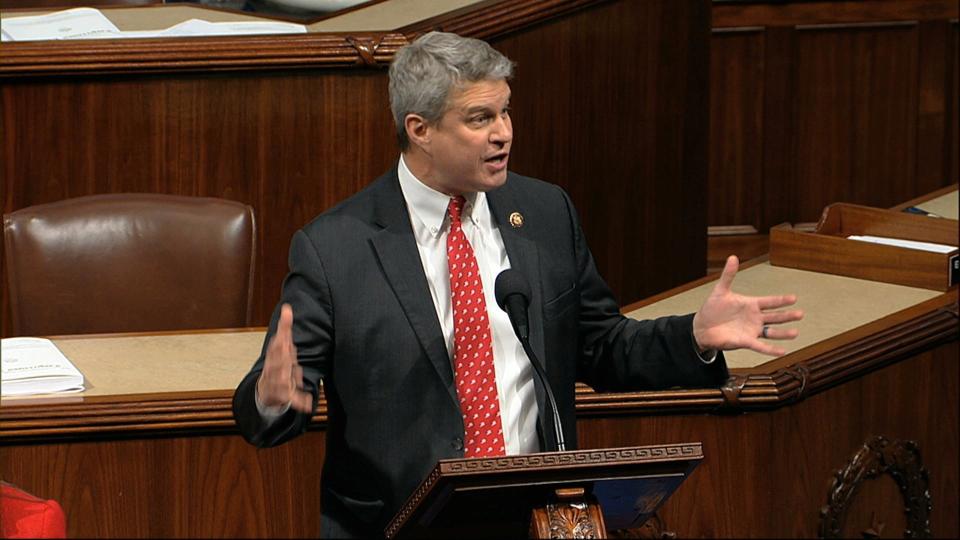 In this 2019 file photo, U.S. Rep. Bill Huizenga, R-Zeeland, speaks as the House of Representatives debates the articles of impeachment against President Donald Trump at the Capitol in Washington, Wednesday, Dec. 18, 2019. Huizenga said his reasoning for voting against impeaching Trump a second time was that Trump did not meet the definition of incitement, along with concerns impeachment could divide an already-polarized public.