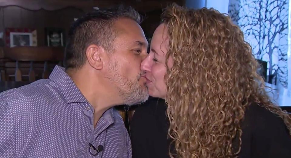 Gregory Dabice and Janet Fenner were Homecoming king and queen at New Jersey's Montclair State University 28 years ago. On Aug. 1, they got married. (Photo: Inside Edition)