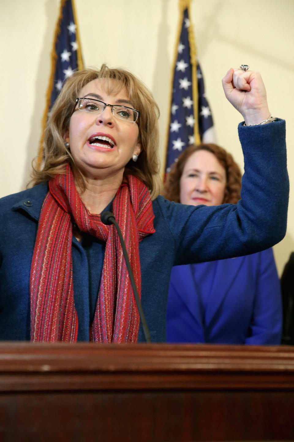 Former Congresswoman and handgun violence survivor Gabby Giffords (D-Ariz.) speaks during a news conference about background checks for gun purchases at the Canon House Office Building on Capitol Hill on March 4, 2015.