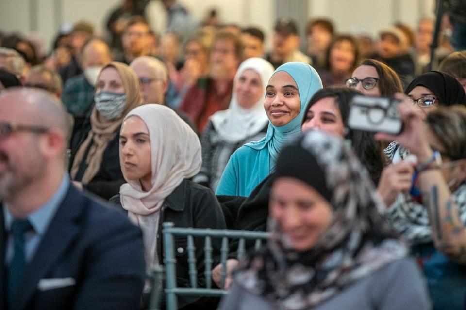 Hundreds attend the pro-Palestinian interfaith event called "Gaza Endures" where Cornel West, a U.S. presidential candidate, speaks at Greenfield Manor in Dearborn, Mich. on Tuesday, Dec. 19, 2023.
