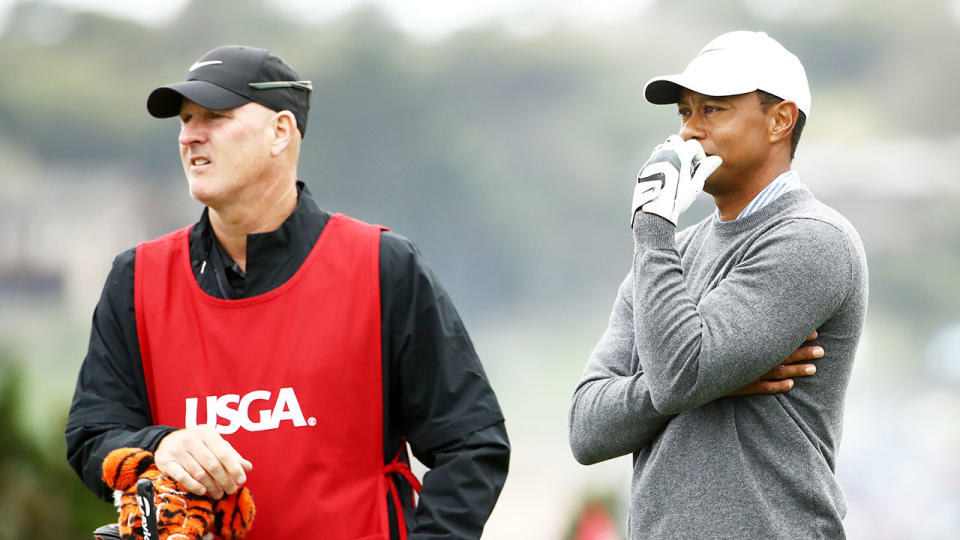 Tiger Woods and caddy Joe LaCava are being sued over an alleged altercation with a spectator. Pic: Getty