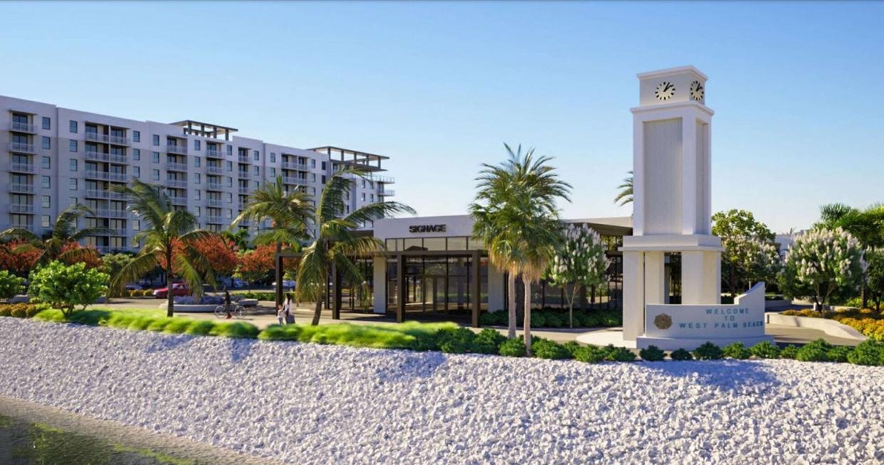 Rendering of the proposed development at 8111 S. Dixie Highway in West Palm Beach looking north from the C-51 canal.