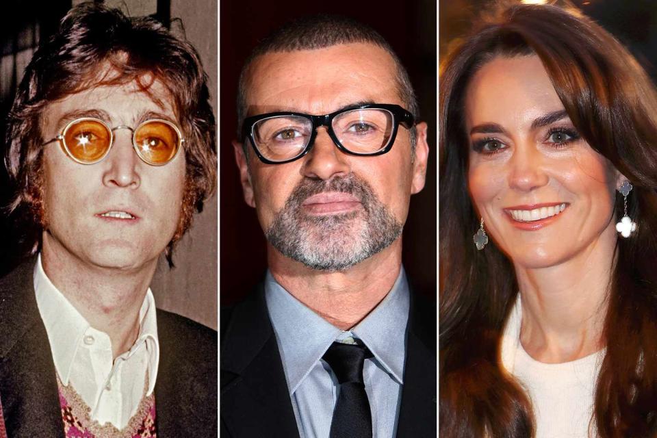 <p>Vinnie Zuffante/Getty; Dave Hogan/Getty; Chris Jackson/Getty</p> John Lennon in 1973; George Michael in 2011; Kate Middleton at the Together At Christmas concert on Dec. 8.