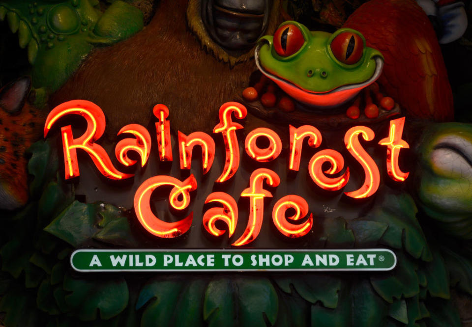Close-up of the Rainforest Cafe sign