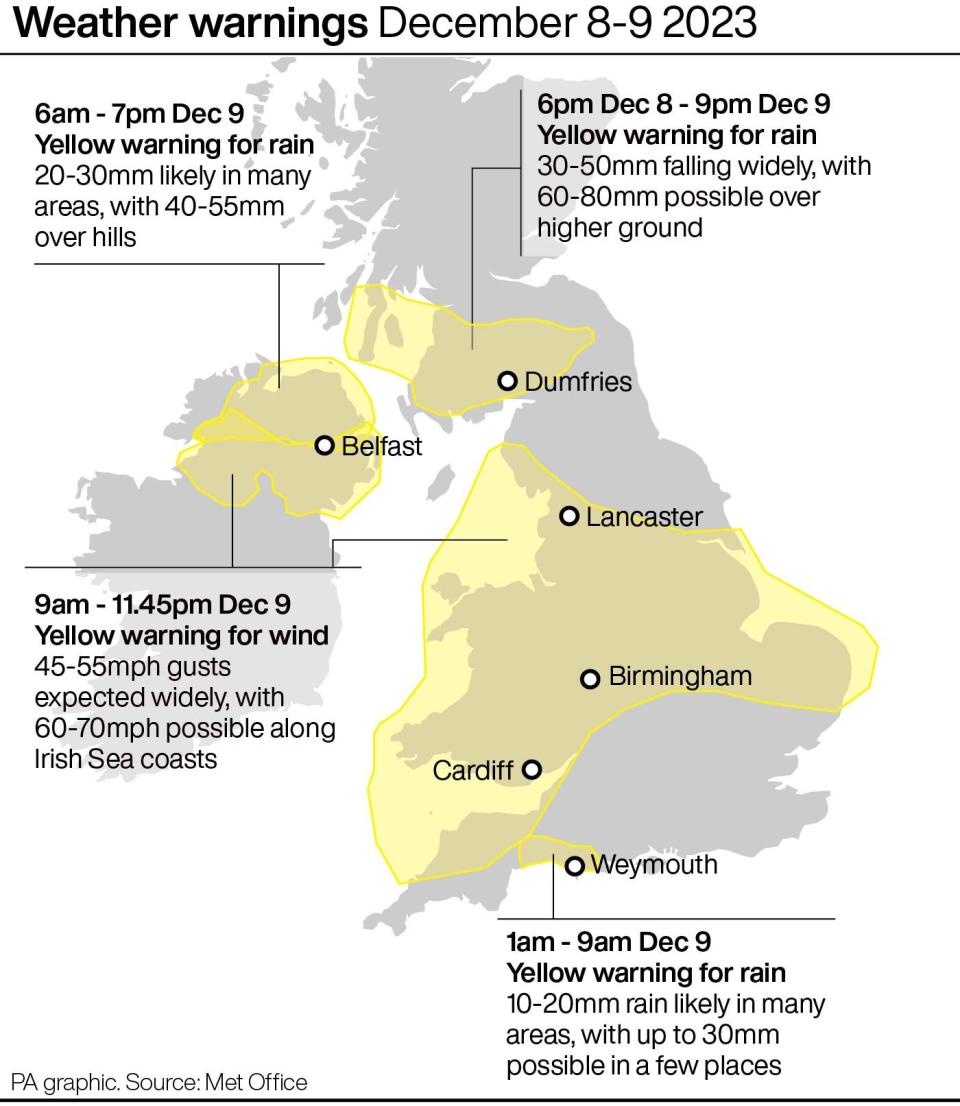 Weather warning issued across UK (PA Wire)