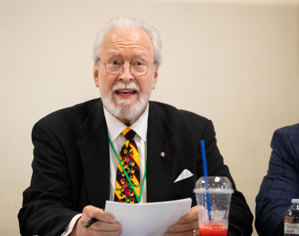 Tallahassee Classical School board chairman Barney Bishop leads a board meeting Monday, March 27, 2023. 