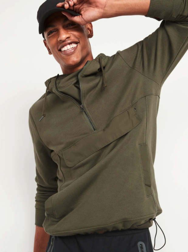 Woven/Fleece Hybrid Half-Zip Hoodie. Image via Old Navy.