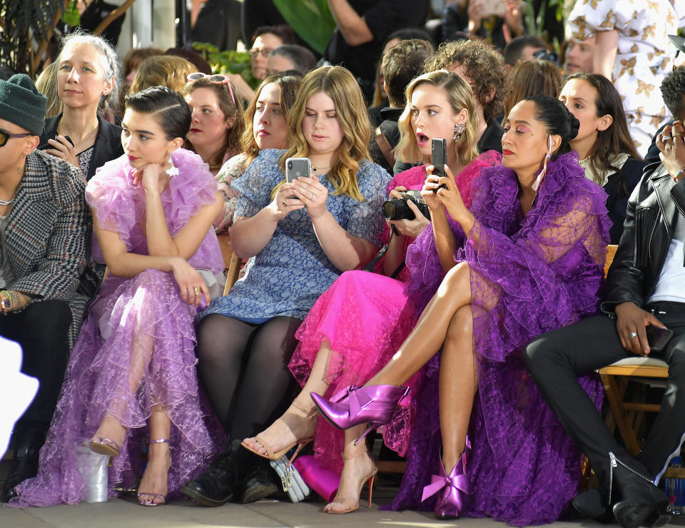 Rowan Blanchard, Jessie Ennis, Brie Larson and Tracee Ellis Ross at the at the Rodarte February 2019 fashion show in California