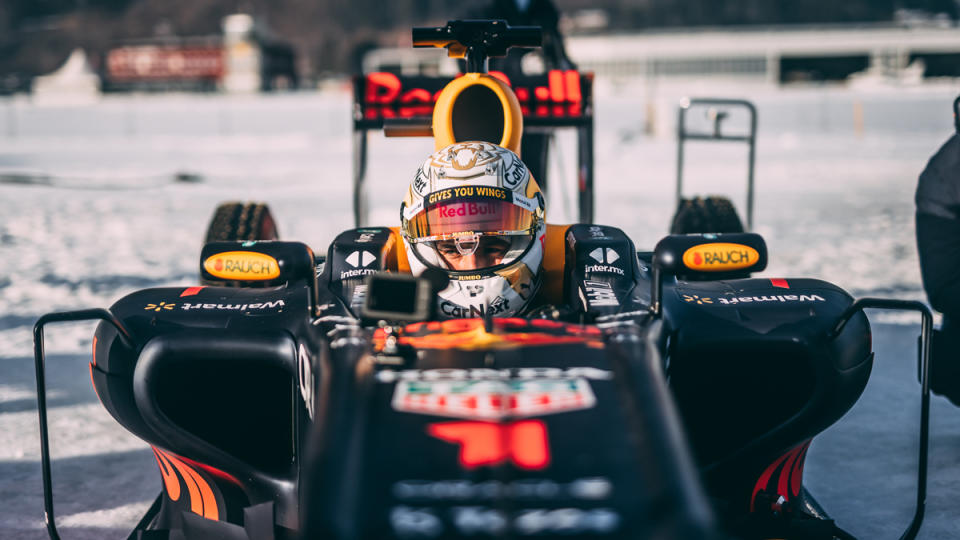 Current Formula 1 champion Max Verstappen puts his skills on ice during an ice race in Zell am See, Austria, in 2022.