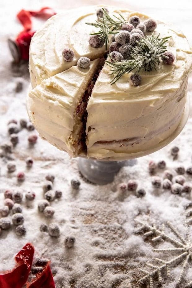 <p><a href="https://www.halfbakedharvest.com/white-christmas-cranberry-layer-cake/" rel="nofollow noopener" target="_blank" data-ylk="slk:Half Baked Harvest" class="link ">Half Baked Harvest</a></p>