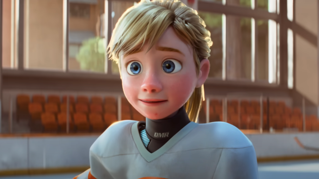  Riley in hockey jersey in Inside Out 2. 