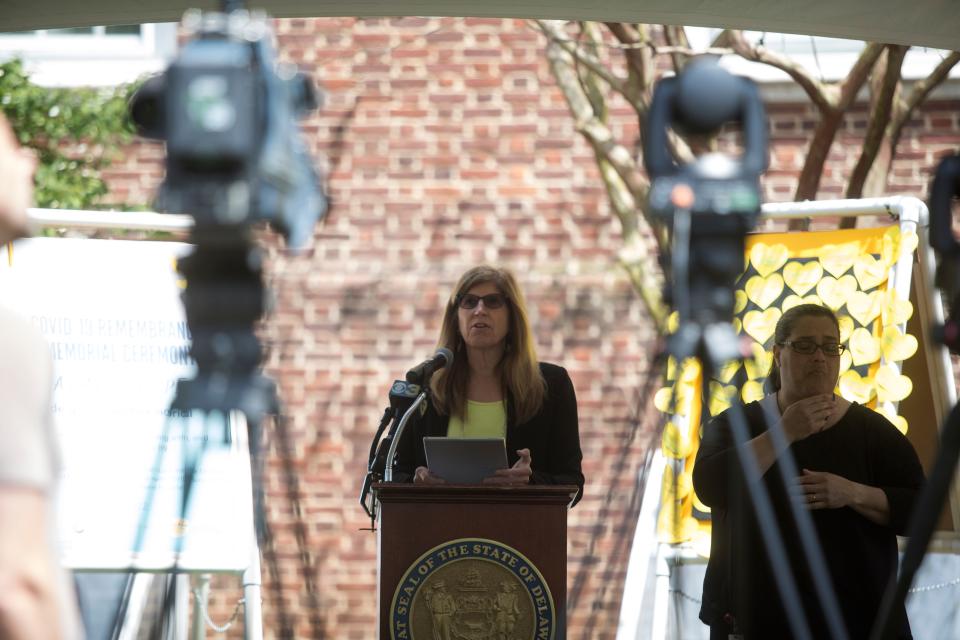 Director of the Delaware Division of Public Health Karyl Rattay speaks during a COVID-19 Remembrance Memorial Ceremony Tuesday, May 3, 2022, in Dover. 