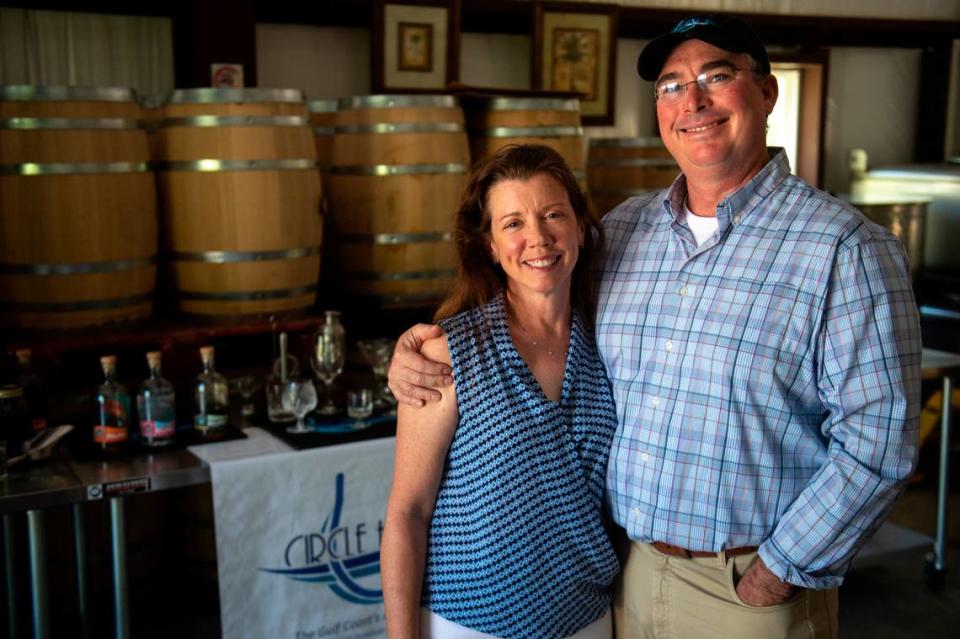 Eli and Amy Underhill, founders of Circle Hook Distilling in Gulfport on Monday, April 17, 2023.