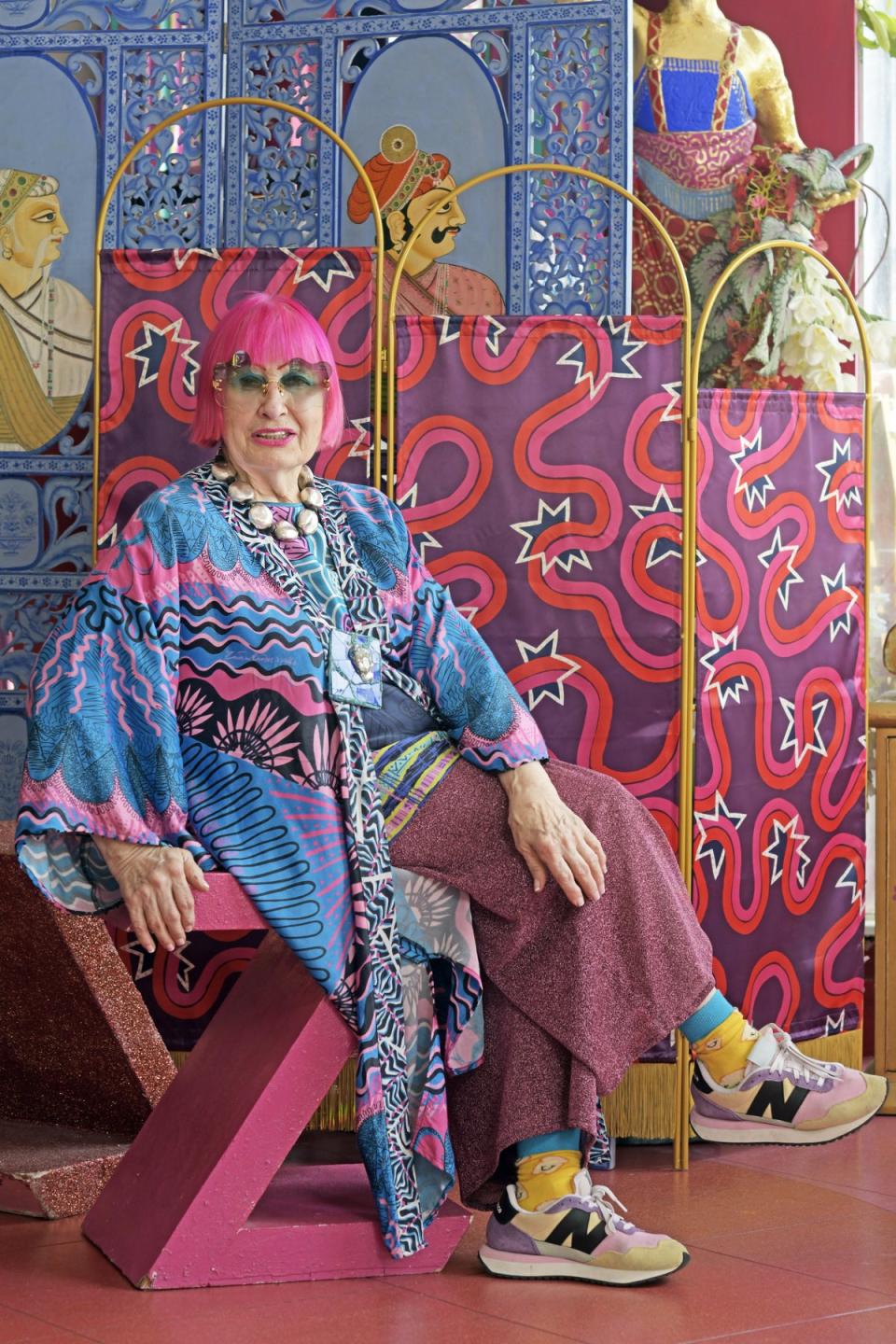 Zandra Rhodes at her home, above the Fashion and Textile Museum (Daniel Lynch)