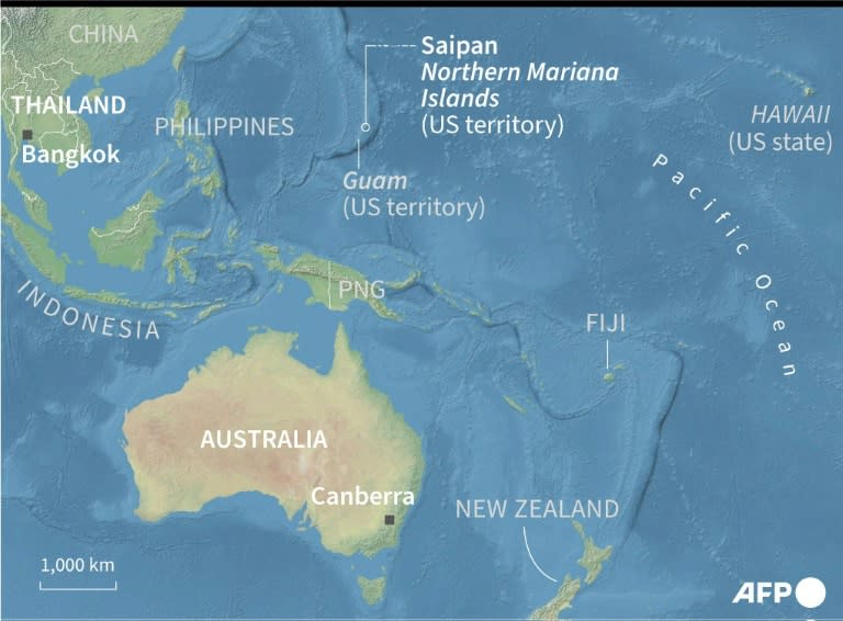 Map locating Saipan in northern Mariana Islands, a US territory in the Pacific, where WikiLeaks founder Julian Assange appeared in court Wednesday morning local time (STAFF)