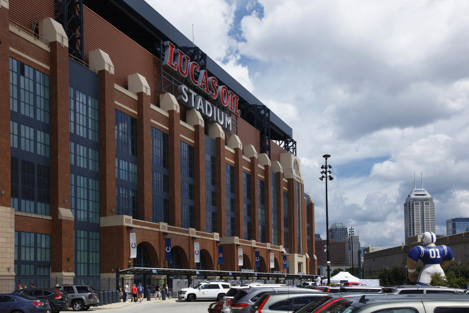 INDIANAPOLIS, IN - AUGUST 13: General view of the exterior of the stadium as the Detroit Lions prepare to play against the Indianapolis Colts before a preseason game at Lucas Oil Stadium on August 13, 2017 in Indianapolis, Indiana. The Lions won 24-10. (Photo by Joe Robbins/Getty Images) *** Local Caption ***