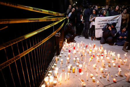 Activists make a symbolic closure of the Senate building as they protest against a new security bill, Law of Internal Security, in Mexico City, Mexico, December 13, 2017. REUTERS/Edgard Garrido