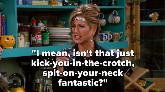 Isn't that just kick-you-in-the-crotch, spit-on-your-neck fantastic? -  Rachel Green Throw Pillow