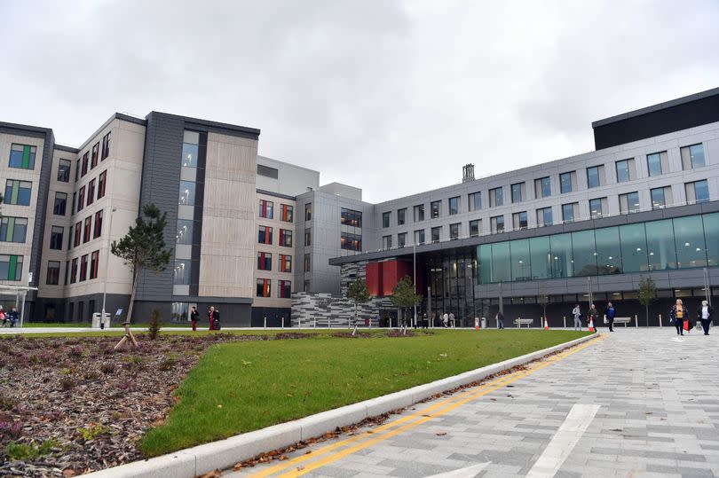 A general exterior view of the Grange University Hospital, Cwmbran