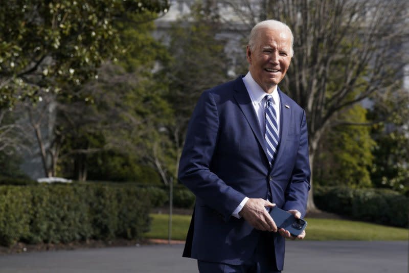 President Joe Biden (pictured earlier this month at the White House) will appear on Monday night's broadcast of "Late Night with Seth Meyers." Photo by Yuri Gripas/UPI