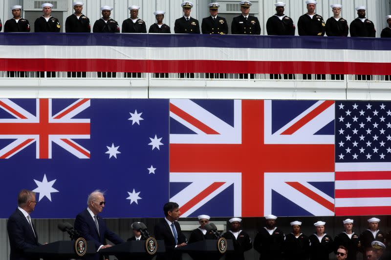 U.S. President Biden meets with Australian PM Albanese and British PM Sunak at Naval Base Point Loma in San Diego