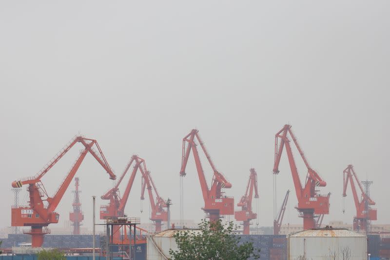 Cranes are seen at the port of Qingdao