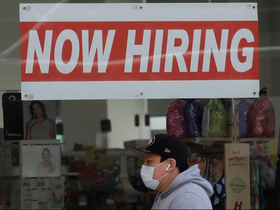 Now Hiring sign at a CVS Pharmacy during the coronavirus outbreak in San Francisco (AP)