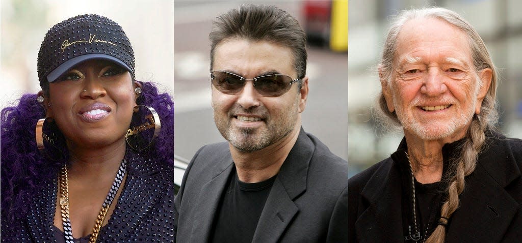 This combination of photos shows Missy Elliott, from left, George Michael and Willie Nelson, who will be inducted into the Rock & Roll Hall of Fame on Friday.