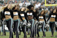 <p>Philadelphia Eagles’ cheerleaders perform before an NFL football game against the Denver Broncos, Sunday, Nov. 5, 2017, in Philadelphia. (AP Photo/Michael Perez) </p>