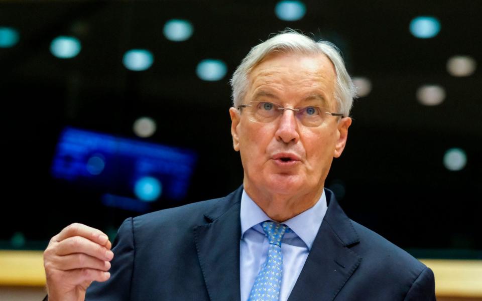 Michel Barnier offered an olive branch to Boris Johnson in the European Parliament in Brussels.  - Olivier Hoslet/AFP