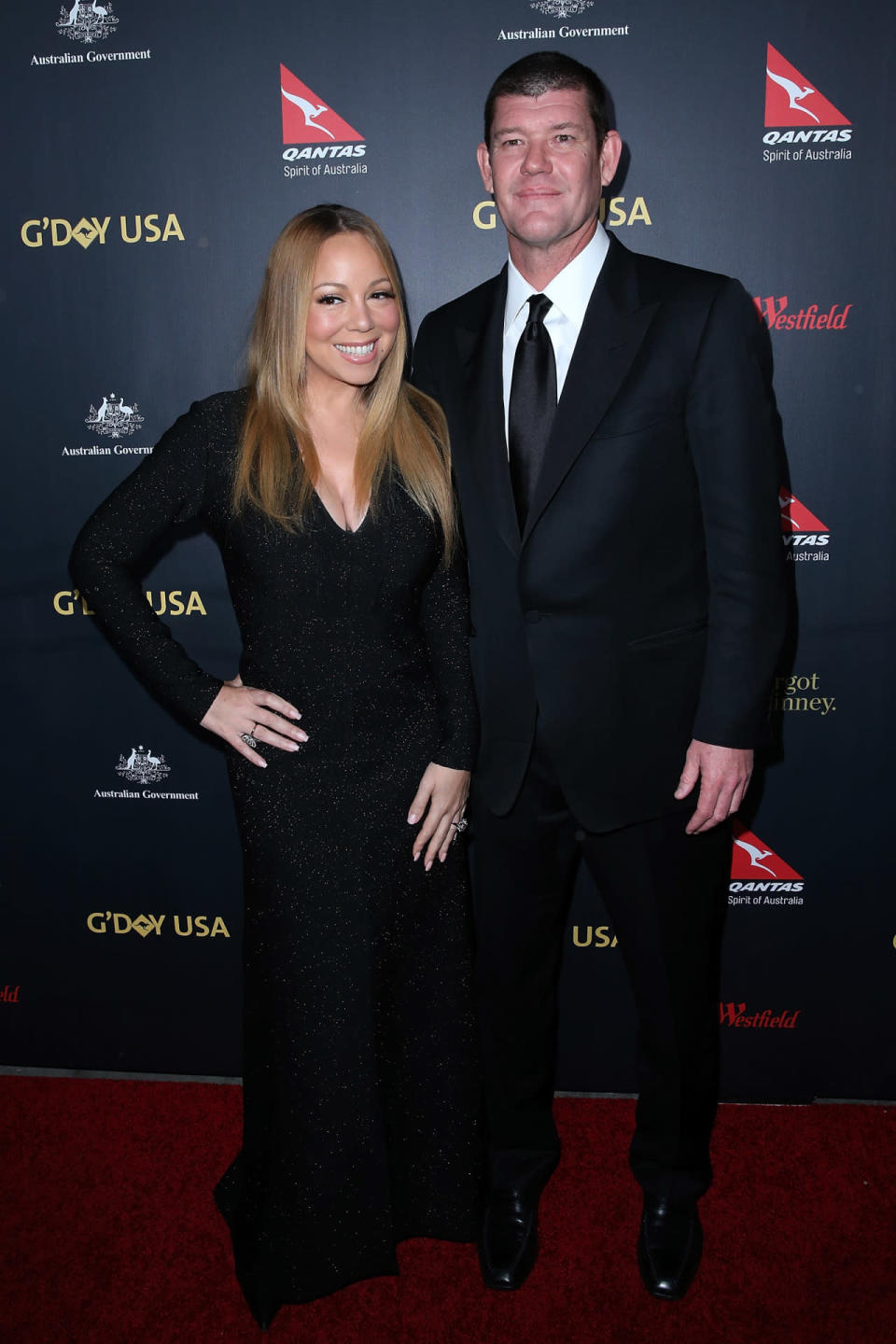 Mariah Carey’s massive engagement ring from fiancé James Packer was spotted on the red carpet for the first time at a gala.
