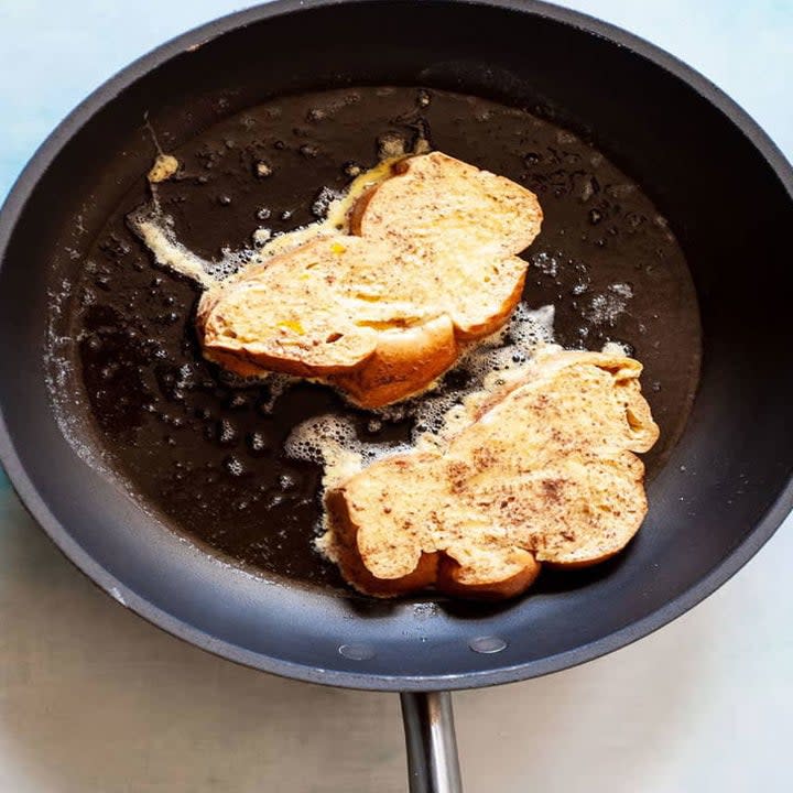 Making challah French toast.