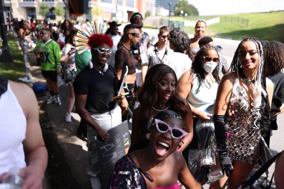 Beyoncé fans wait in line to get in for the superstar Renaissance World Tour in Charlotte on Wednesday, Aug. 9, 2023. Fans started to gather outside Bank of America Stadium early in the afternoon for the 8pm concert.