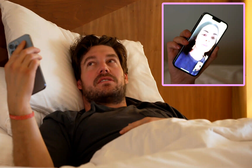 Composite of Craig Conover and Paige Desorbo having a facetime conversation.