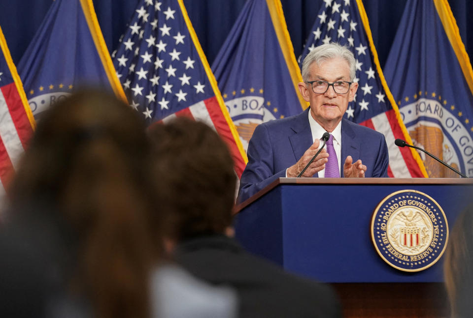 FILE PHOTO: U.S. Federal Reserve Chair Jerome Powell holds a press conference following a two-day meeting of the Federal Open Market Committee on interest rate policy in Washington, U.S., May 1, 2024. REUTERS/Kevin Lamarque/File Photo