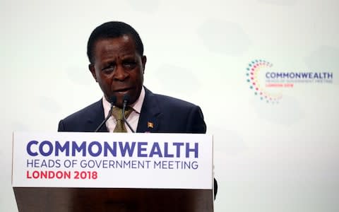 Grenada's Prime Minister Keith Mitchell speaks during a news conference to mark the end of the Commonwealth Heads of Government Meeting - Credit:  HANNAH MCKAY/Reuters