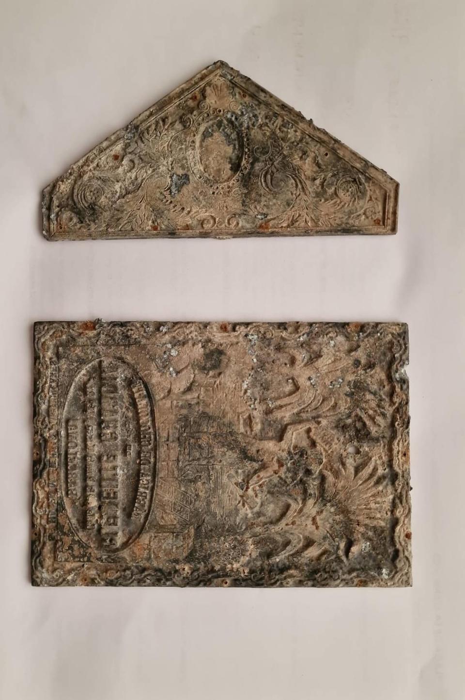The lead panels were used to label the chocolate made in the factory, archaeologists. Photo by Marta Lucas via Barcelona Archaeology Service