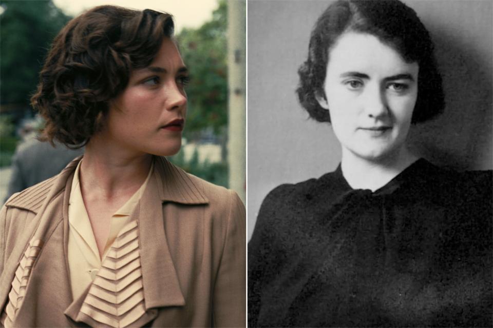 L to R: Florence Pugh is Jean Tatlock in OPPENHEIMER, written, produced, and directed by Christopher Nolan, Jean Tatlock