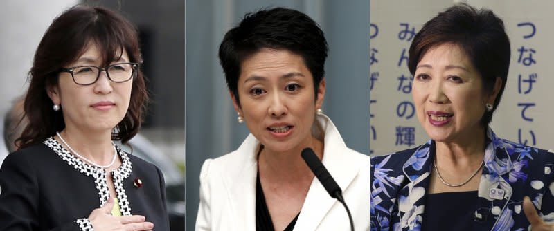 日本政壇3女傑，左起：防衛大臣稻田朋美、民進黨黨魁蓮舫、東京都知事小池百合子（AP）