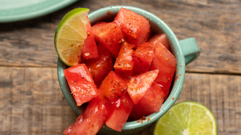 watermelon sprinkled and lime wedge