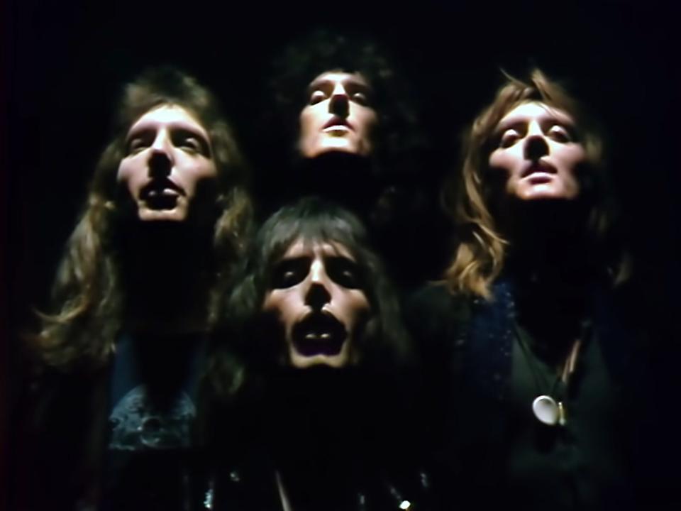 The members of queen sing in the music video for bohemian rhapsody.