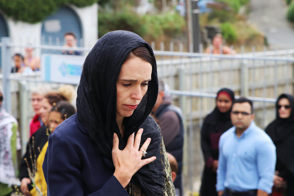 Jacinda Ardern at Kilbirnie Mosque in Wellington New Zealand following Christchurch Terror Attack (Lynn Grieveson - Newsroom / Getty Images file)