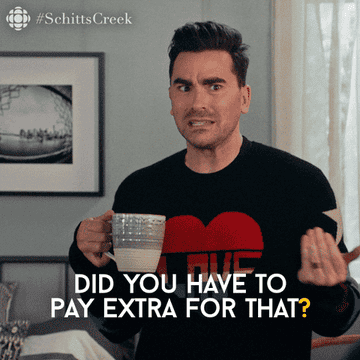 David Rose from "Schitt's Creek" saying "Did you have to pay extra for that?"