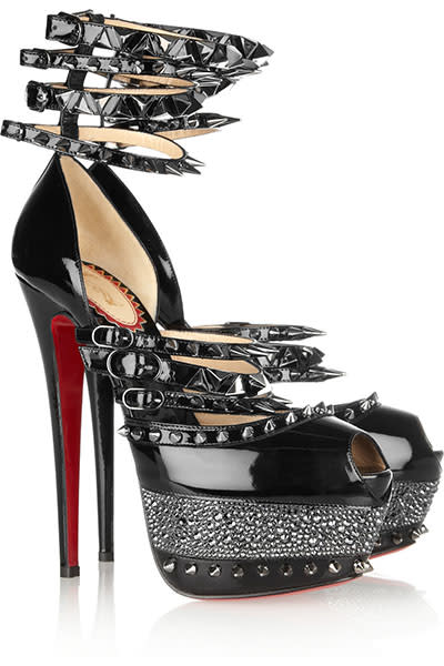 <div class="caption-credit"> Photo by: Net-a-porter</div><b>Christian Louboutin's 20th anniversary Isolde Sandals, $3,995</b> <br> Spikes, studs, Swarovski crystals, platforms, seven sets of straps and buckles, and 6.5 inch glossy red heels. Are basic, sensible pumps too much to ask for? These shoes are monsters! <br>