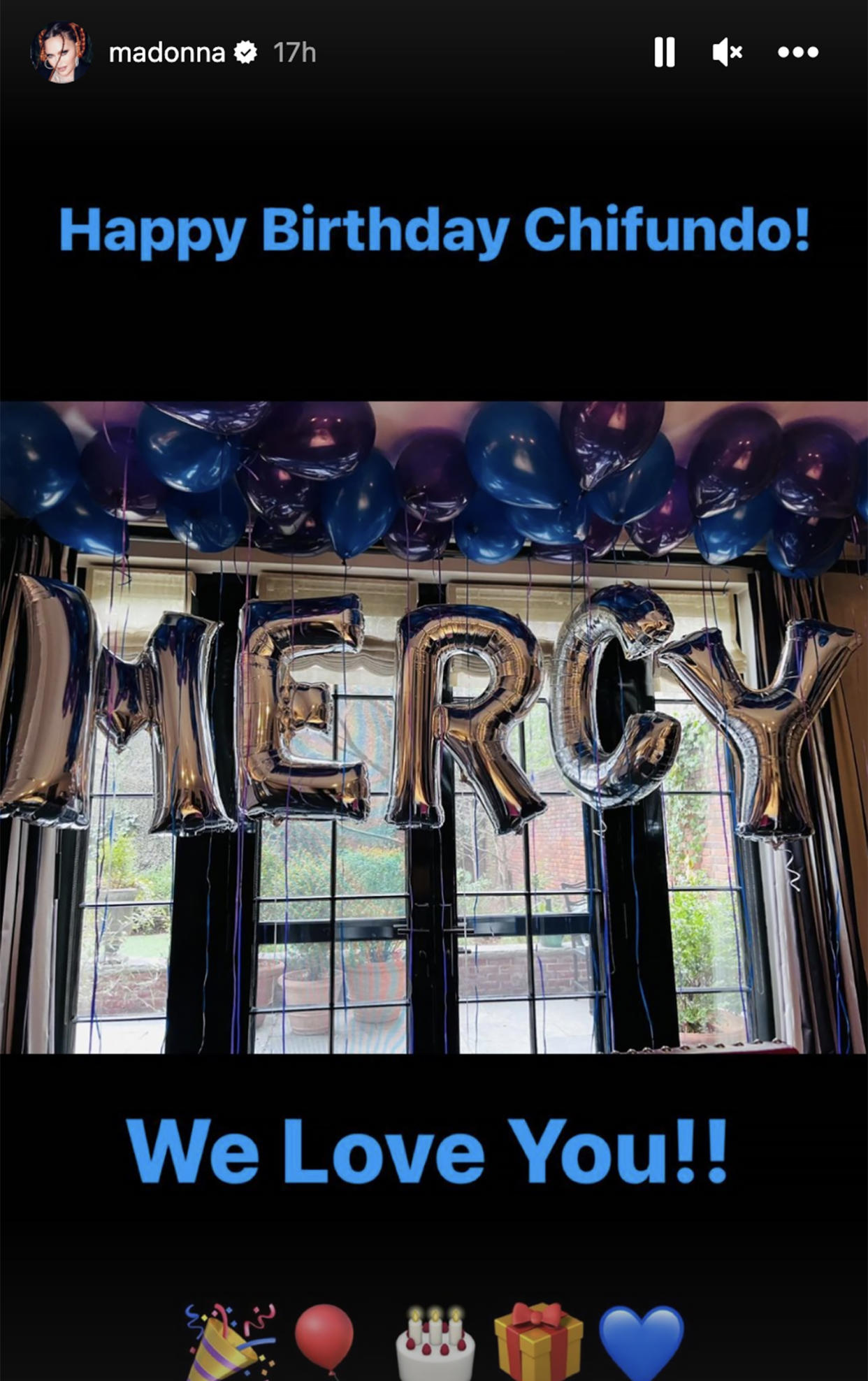 For Mercy James' birthday, Madonna got a balloon arrangement that spelled out her daughter's name. (@madonna via Instagram)