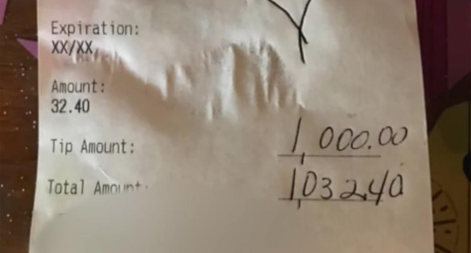 The couple left an extra $1000 on their $32.40 bill. Source: Fox59